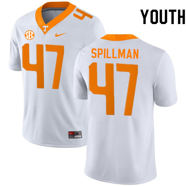 Youth #47 Edwin Spillman Tennessee Volunteers College Football Jerseys Stitched-White